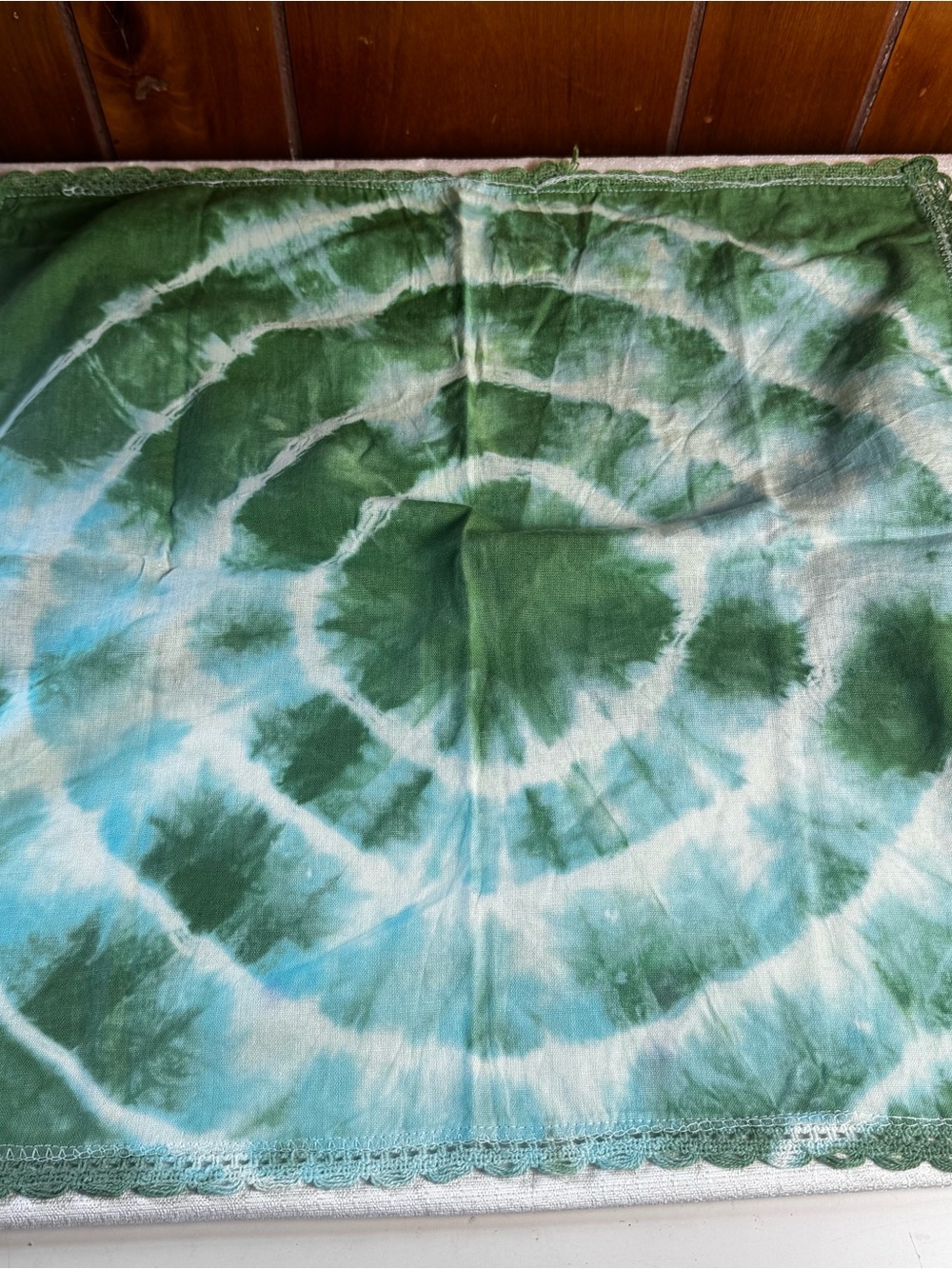Hand-Dyed Tie-Dye Tea Towels - Green & Teal Spiral Set - Picture 2 of 9